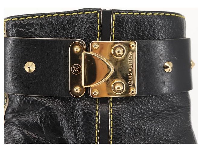 Stivaletti LOUIS VUITTON in Pelle Suhari 34 1/2 Nero Oro LV Auth 143282 D'oro - vista 14