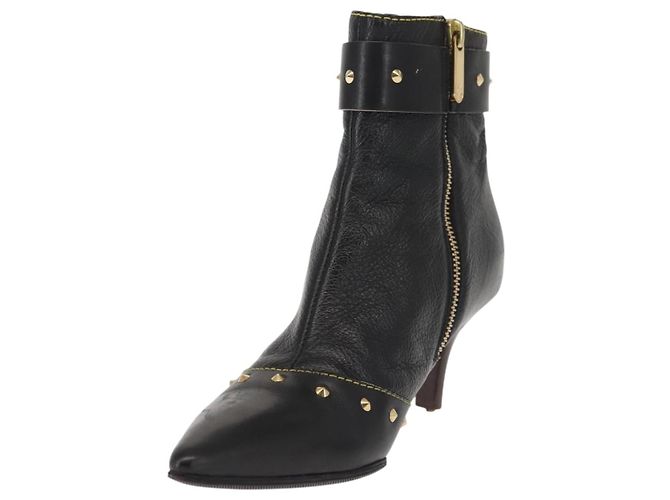 Stivaletti LOUIS VUITTON in Pelle Suhari 34 1/2 Nero Oro LV Auth 143282 D'oro - vista 2