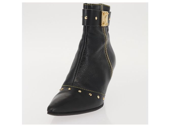 Stivaletti LOUIS VUITTON in Pelle Suhari 34 1/2 Nero Oro LV Auth 143282 D'oro - vista 21