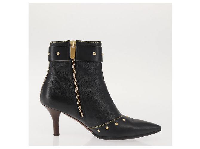 Stivaletti LOUIS VUITTON in Pelle Suhari 34 1/2 Nero Oro LV Auth 143282 D'oro - vista 23