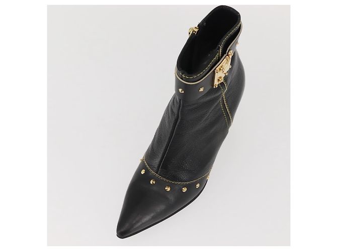 Stivaletti LOUIS VUITTON in Pelle Suhari 34 1/2 Nero Oro LV Auth 143282 D'oro - vista 25