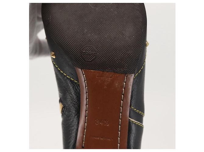 Stivaletti LOUIS VUITTON in Pelle Suhari 34 1/2 Nero Oro LV Auth 143282 D'oro - vista 28