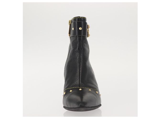 Stivaletti LOUIS VUITTON in Pelle Suhari 34 1/2 Nero Oro LV Auth 143282 D'oro - vista 30