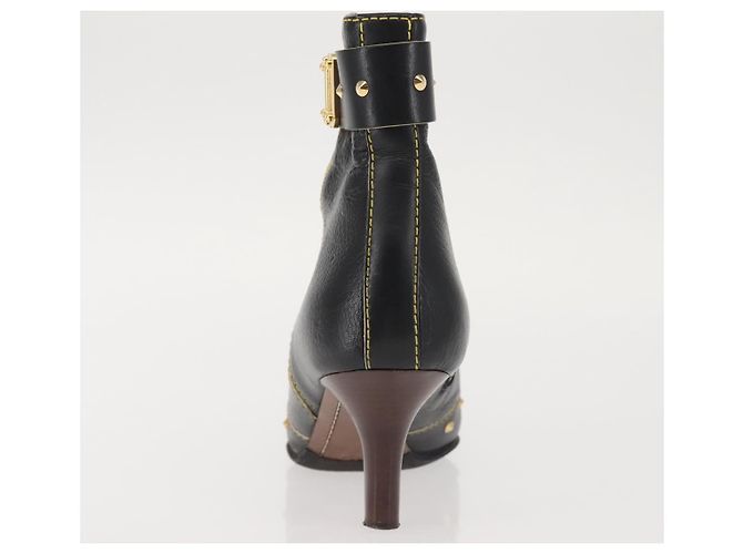 Stivaletti LOUIS VUITTON in Pelle Suhari 34 1/2 Nero Oro LV Auth 143282 D'oro - vista 31