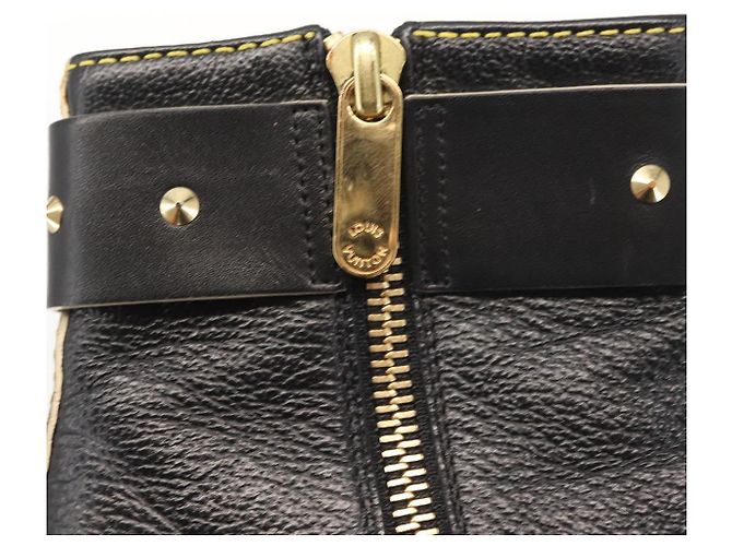 Stivaletti LOUIS VUITTON in Pelle Suhari 34 1/2 Nero Oro LV Auth 143282 D'oro - vista 32