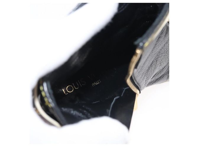 Stivaletti LOUIS VUITTON in Pelle Suhari 34 1/2 Nero Oro LV Auth 143282 D'oro - vista 34