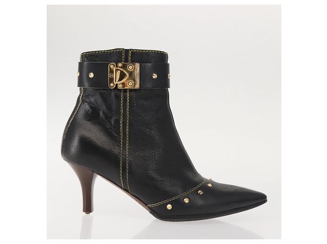 Stivaletti LOUIS VUITTON in Pelle Suhari 34 1/2 Nero Oro LV Auth 143282 D'oro - vista 4