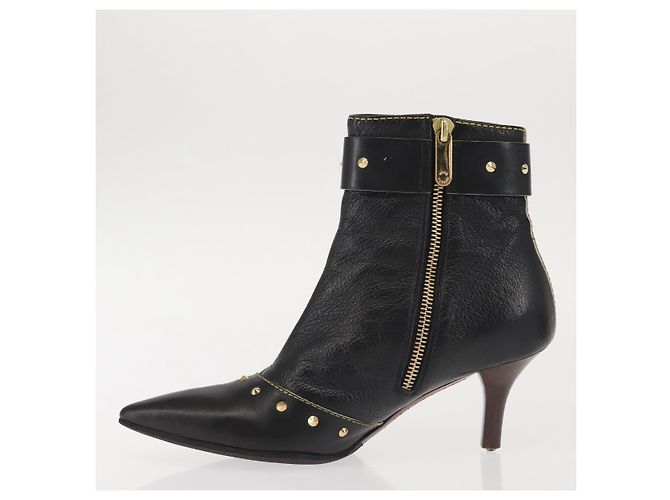 Stivaletti LOUIS VUITTON in Pelle Suhari 34 1/2 Nero Oro LV Auth 143282 D'oro - vista 5