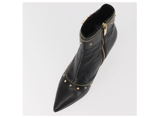 Stivaletti LOUIS VUITTON in Pelle Suhari 34 1/2 Nero Oro LV Auth 143282 D'oro - vista 6