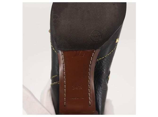 Stivaletti LOUIS VUITTON in Pelle Suhari 34 1/2 Nero Oro LV Auth 143282 D'oro - vista 9
