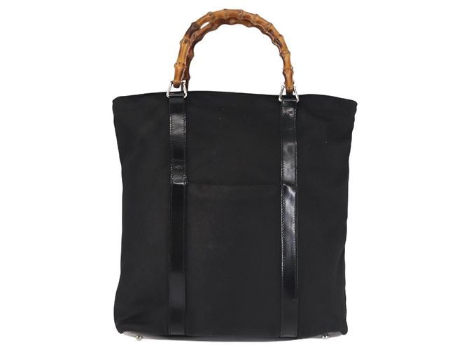 Borsa a mano in nylon nero e argento Gucci Bamboo 000 1998 0508 Auth 143305 - vista 13