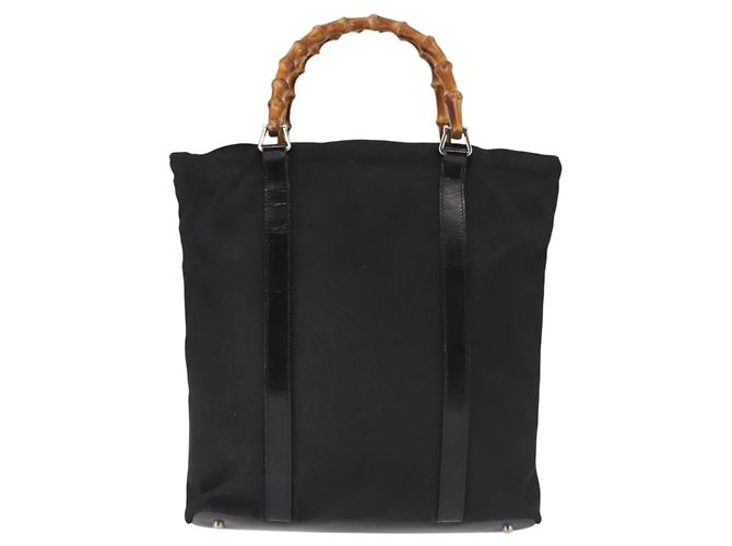 Borsa a mano in nylon nero e argento Gucci Bamboo 000 1998 0508 Auth 143305 - vista 2