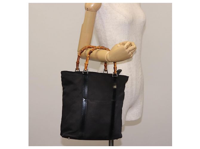 Borsa a mano in nylon nero e argento Gucci Bamboo 000 1998 0508 Auth 143305 - vista 21