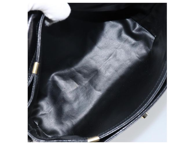 Céline Bolso de Hombro de Cuero Negro y Dorado Auth BA6127 - vista 10