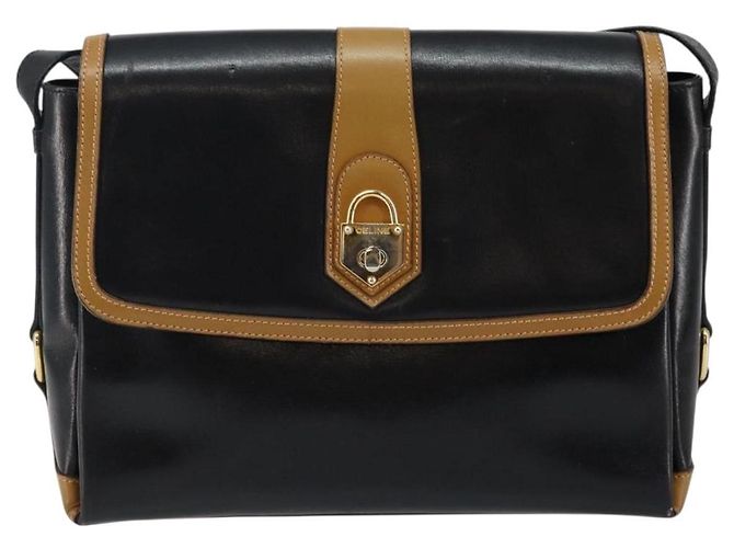Céline Bolso de Hombro de Cuero Negro y Dorado Auth BA6127 - vista 13