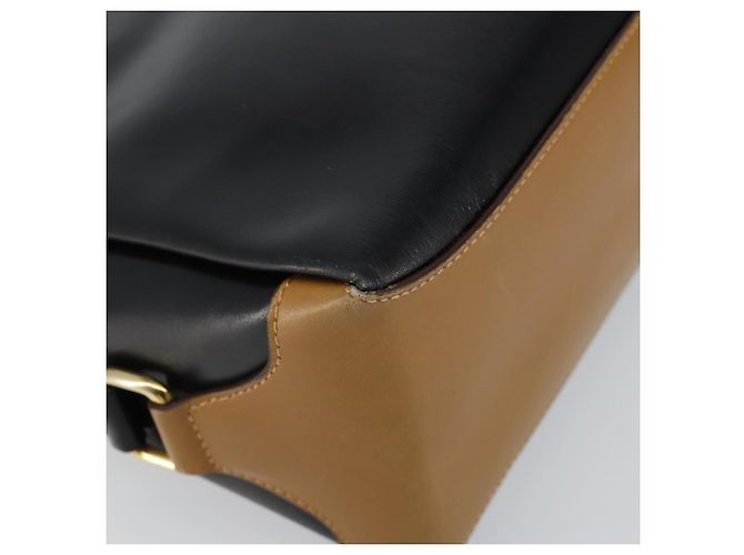 Céline Bolso de Hombro de Cuero Negro y Dorado Auth BA6127 - vista 16