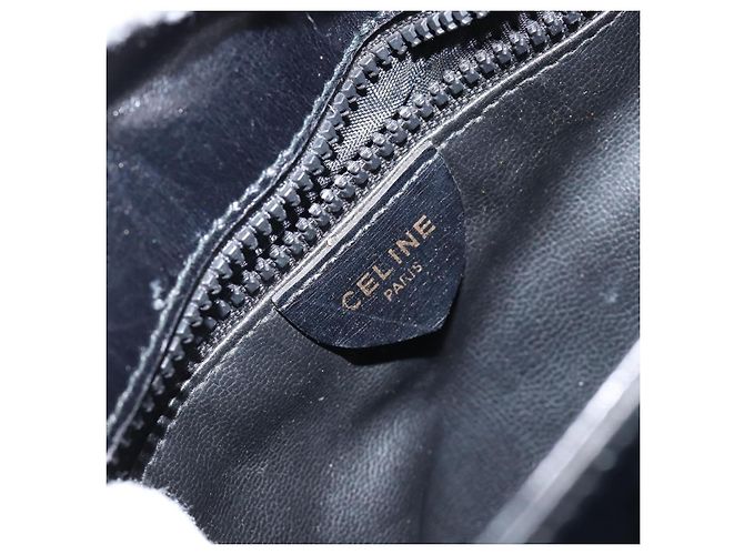 Céline Bolso de Hombro de Cuero Negro y Dorado Auth BA6127 - vista 19