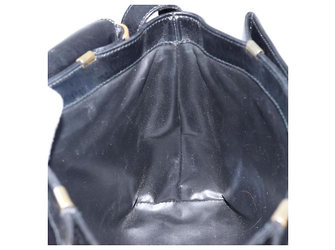 Céline Bolso de Hombro de Cuero Negro y Dorado Auth BA6127 - vista 20