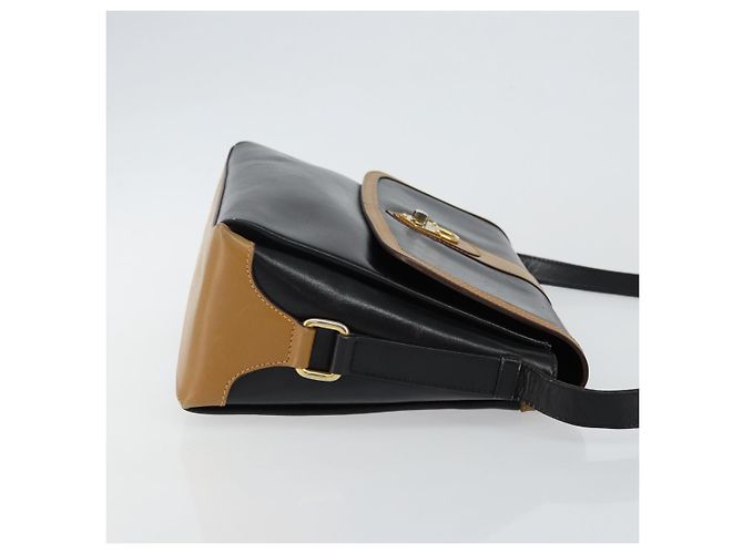 Céline Bolso de Hombro de Cuero Negro y Dorado Auth BA6127 - vista 3