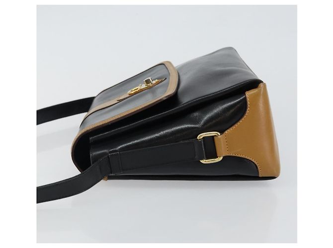 Céline Bolso de Hombro de Cuero Negro y Dorado Auth BA6127 - vista 4
