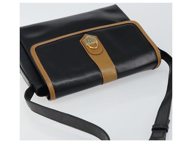 Céline Bolso de Hombro de Cuero Negro y Dorado Auth BA6127 - vista 6