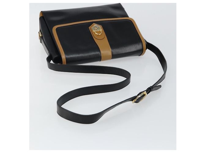 Céline Bolso de Hombro de Cuero Negro y Dorado Auth BA6127 - vista 7