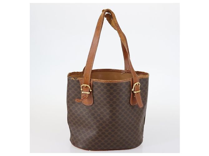 Céline Borsa a tracolla CELINE C Macadam Canvas PVC Leather 3 Set Brown Gold Auth 142449 Marrone D'oro - vista 17