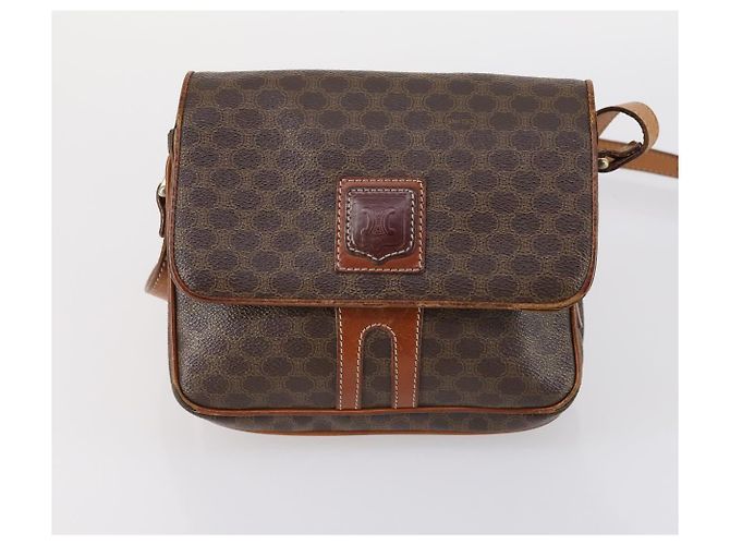 Céline Borsa a tracolla CELINE C Macadam Canvas PVC Leather 3 Set Brown Gold Auth 142449 Marrone D'oro - vista 9