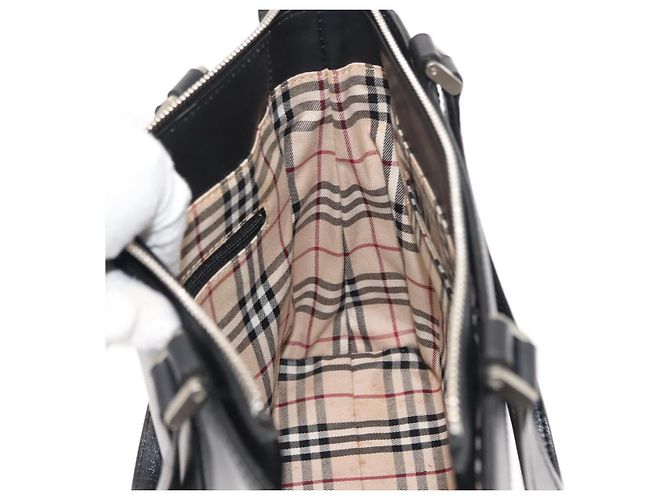 Borsa a mano in pelle nera e argento autentica BURBERRY am9355 Nero - vista 17