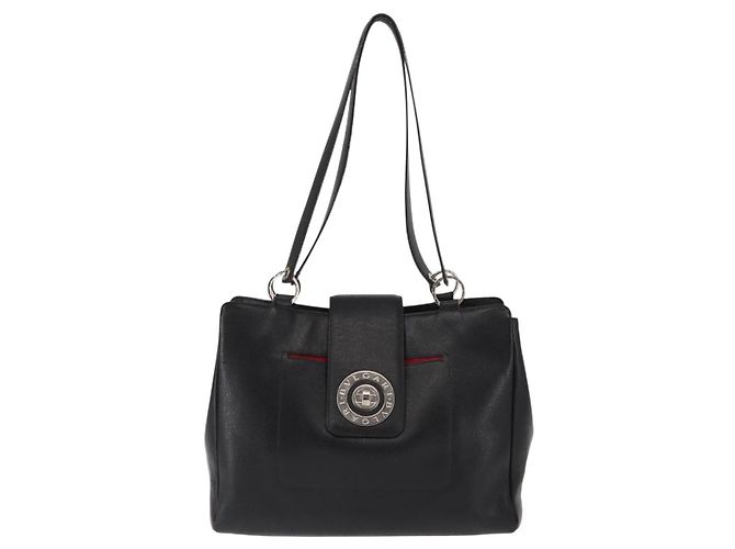 Bulgari Borsa tote in pelle nera e argento con logo circolare BVLGARI Auth BA6604 Nero - vista 13
