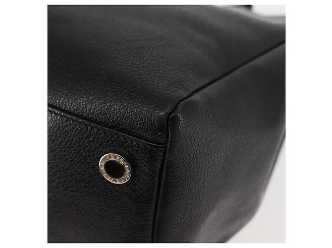 Bulgari Borsa tote in pelle nera e argento con logo circolare BVLGARI Auth BA6604 Nero - vista 17
