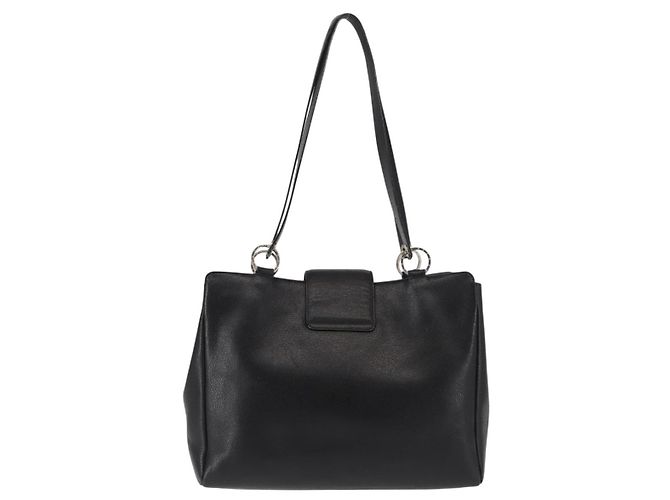 Bulgari Borsa tote in pelle nera e argento con logo circolare BVLGARI Auth BA6604 Nero - vista 2