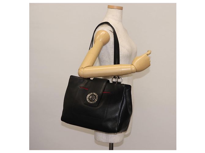 Bulgari Borsa tote in pelle nera e argento con logo circolare BVLGARI Auth BA6604 Nero - vista 23