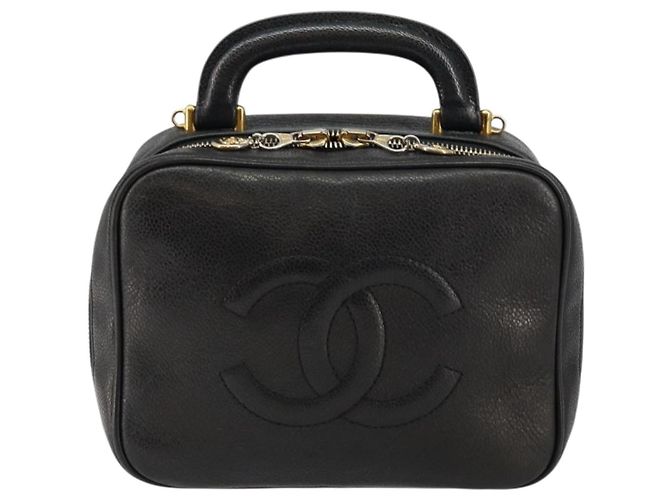 Pochette Vanity CHANEL COCO Mark in Pelle Caviar Nera Oro CC Auth bs29781 Nero D'oro - vista 13