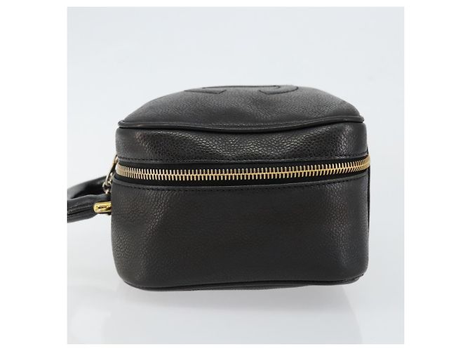 Pochette Vanity CHANEL COCO Mark in Pelle Caviar Nera Oro CC Auth bs29781 Nero D'oro - vista 4