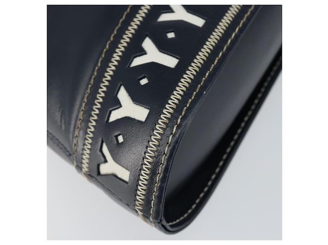 Borsa a mano in pelle Y Motif SAINT LAURENT 2 in 1 Blu Navy Oro Auth sw1605 - vista 10