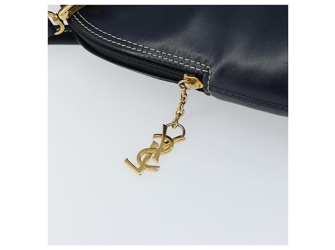 Borsa a mano in pelle Y Motif SAINT LAURENT 2 in 1 Blu Navy Oro Auth sw1605 - vista 11