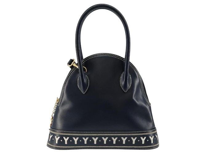 Borsa a mano in pelle Y Motif SAINT LAURENT 2 in 1 Blu Navy Oro Auth sw1605 - vista 13