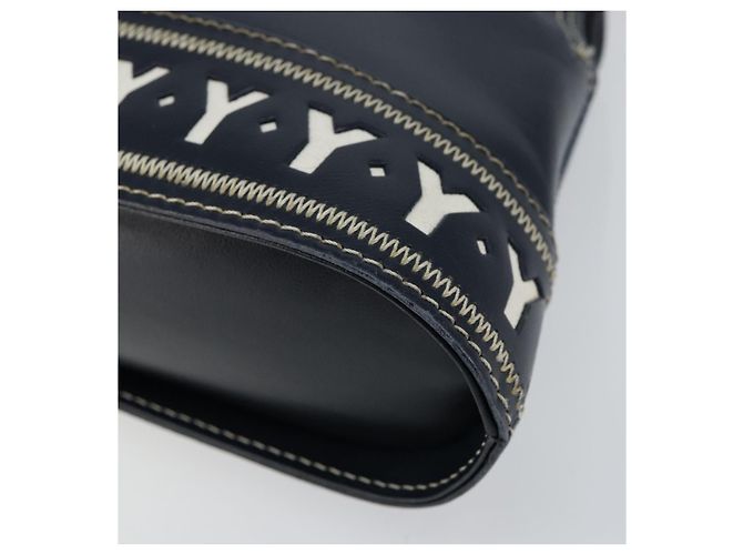 Borsa a mano in pelle Y Motif SAINT LAURENT 2 in 1 Blu Navy Oro Auth sw1605 - vista 15