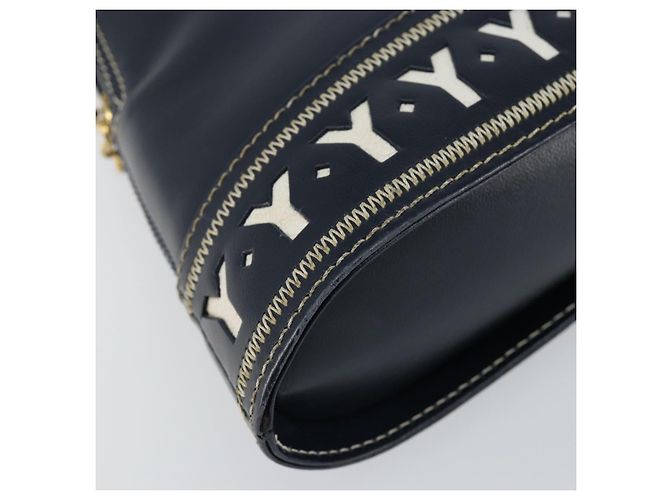 Borsa a mano in pelle Y Motif SAINT LAURENT 2 in 1 Blu Navy Oro Auth sw1605 - vista 16