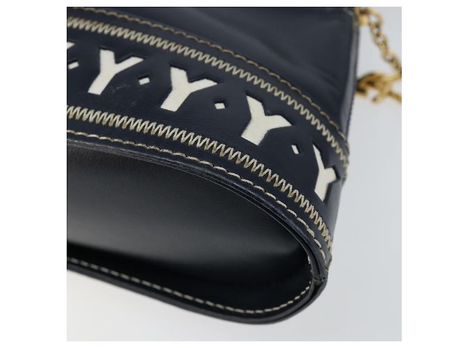 Borsa a mano in pelle Y Motif SAINT LAURENT 2 in 1 Blu Navy Oro Auth sw1605 - vista 17