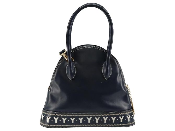 Borsa a mano in pelle Y Motif SAINT LAURENT 2 in 1 Blu Navy Oro Auth sw1605 - vista 2