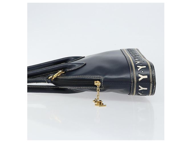 Borsa a mano in pelle Y Motif SAINT LAURENT 2 in 1 Blu Navy Oro Auth sw1605 - vista 4