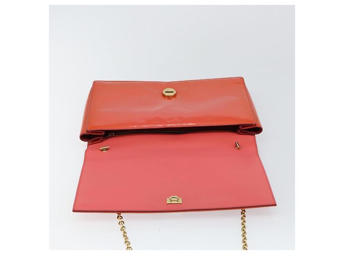 Borsa a Spalla Chain Vala Smalto Arancione Oro Auth BA6593 di Salvatore Ferragamo - vista 10