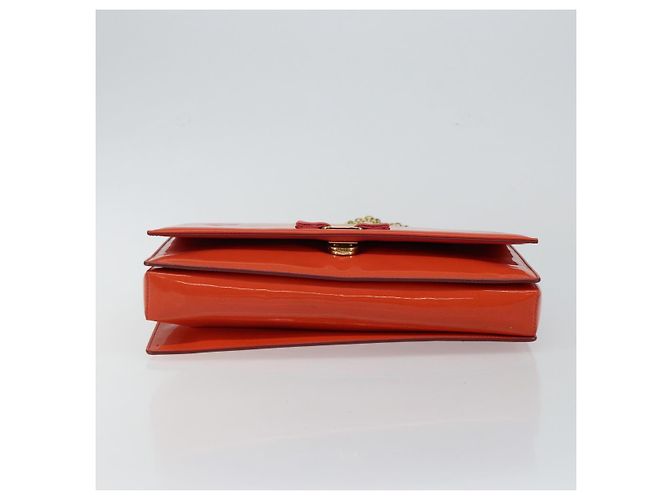 Borsa a Spalla Chain Vala Smalto Arancione Oro Auth BA6593 di Salvatore Ferragamo - vista 5