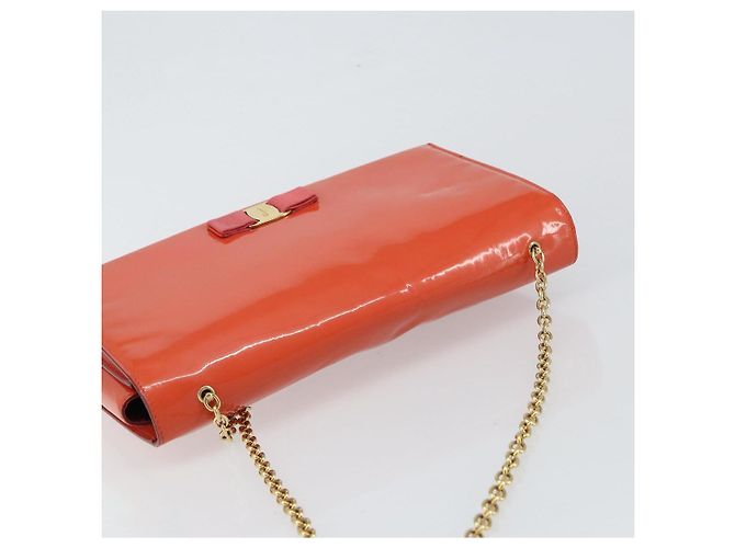 Borsa a Spalla Chain Vala Smalto Arancione Oro Auth BA6593 di Salvatore Ferragamo - vista 6