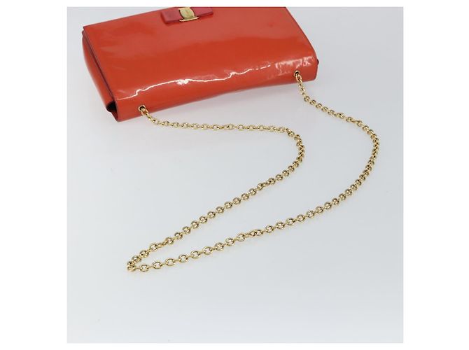 Borsa a Spalla Chain Vala Smalto Arancione Oro Auth BA6593 di Salvatore Ferragamo - vista 7