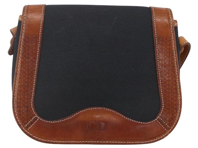 Borsa a Spalla Christian Dior in Nylon Pelle Nera Marrone Oro Auth ep11933 Nero D'oro - vista 13