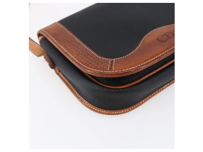 Borsa a Spalla Christian Dior in Nylon Pelle Nera Marrone Oro Auth ep11933 Nero D'oro - vista 14
