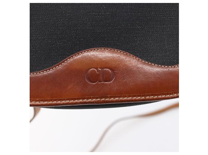 Borsa a Spalla Christian Dior in Nylon Pelle Nera Marrone Oro Auth ep11933 Nero D'oro - vista 17